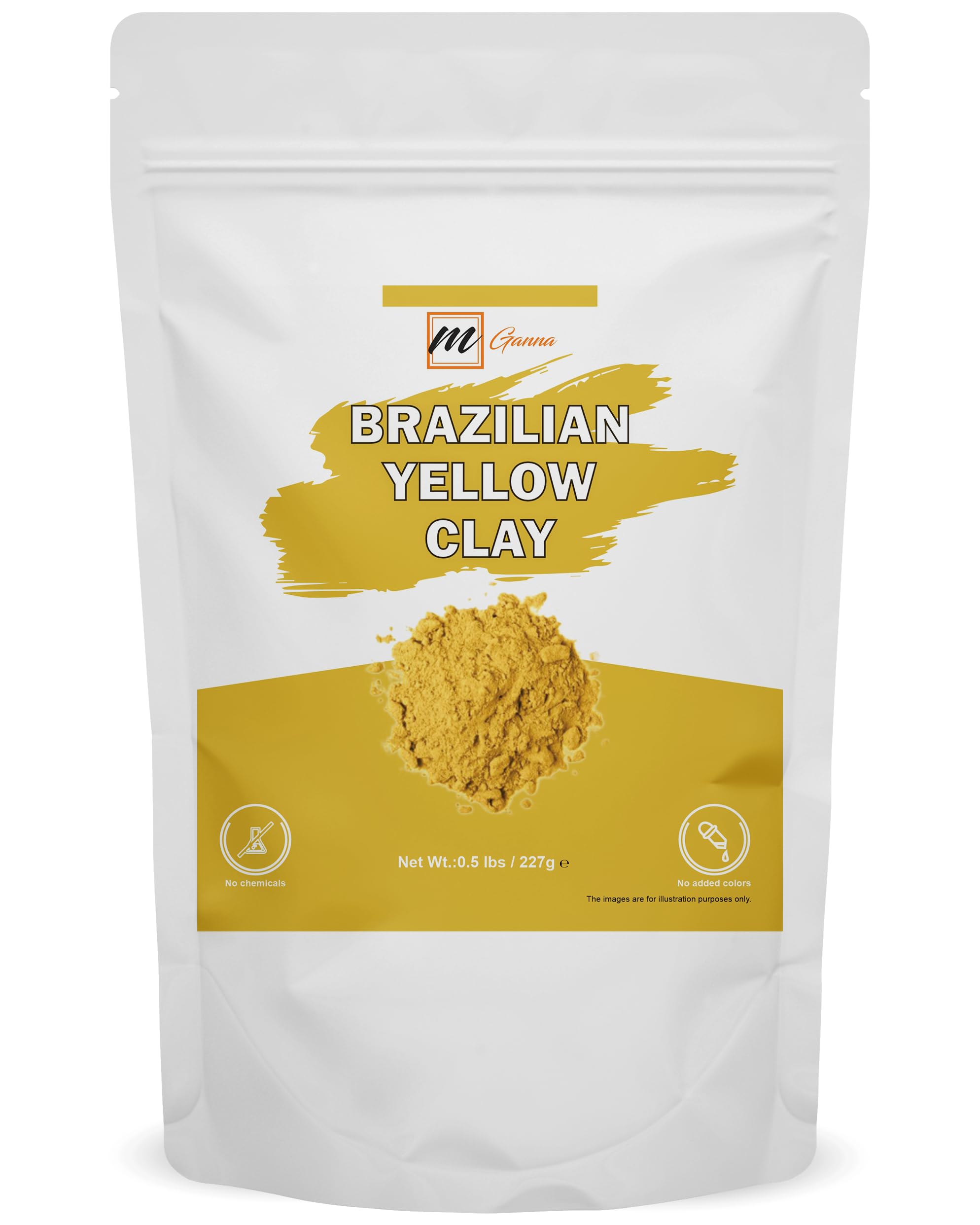 mGanna 100% Natural Brazilian Yellow Clay Powder 0.5 Lbs /227 g | Skin firming | Great for DIY soap, scrub, face masks, and bath |