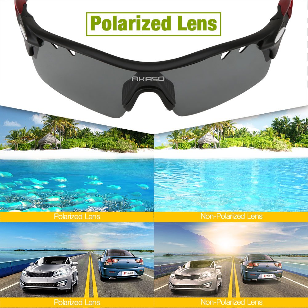 AKASO Polarized Sports Sunglasses, 5 Interchangeable Lenses, TR-90 Frame, UV Protective, for Fishing, Running, Cycling, Driving, Unisex for both Men and Women