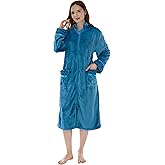 PAVILIA Womens Housecoat Zip Robe, Fleece Zip Up Front Robe Bathrobe, Plush Warm Zipper House Coat Lounger with Pockets, Long