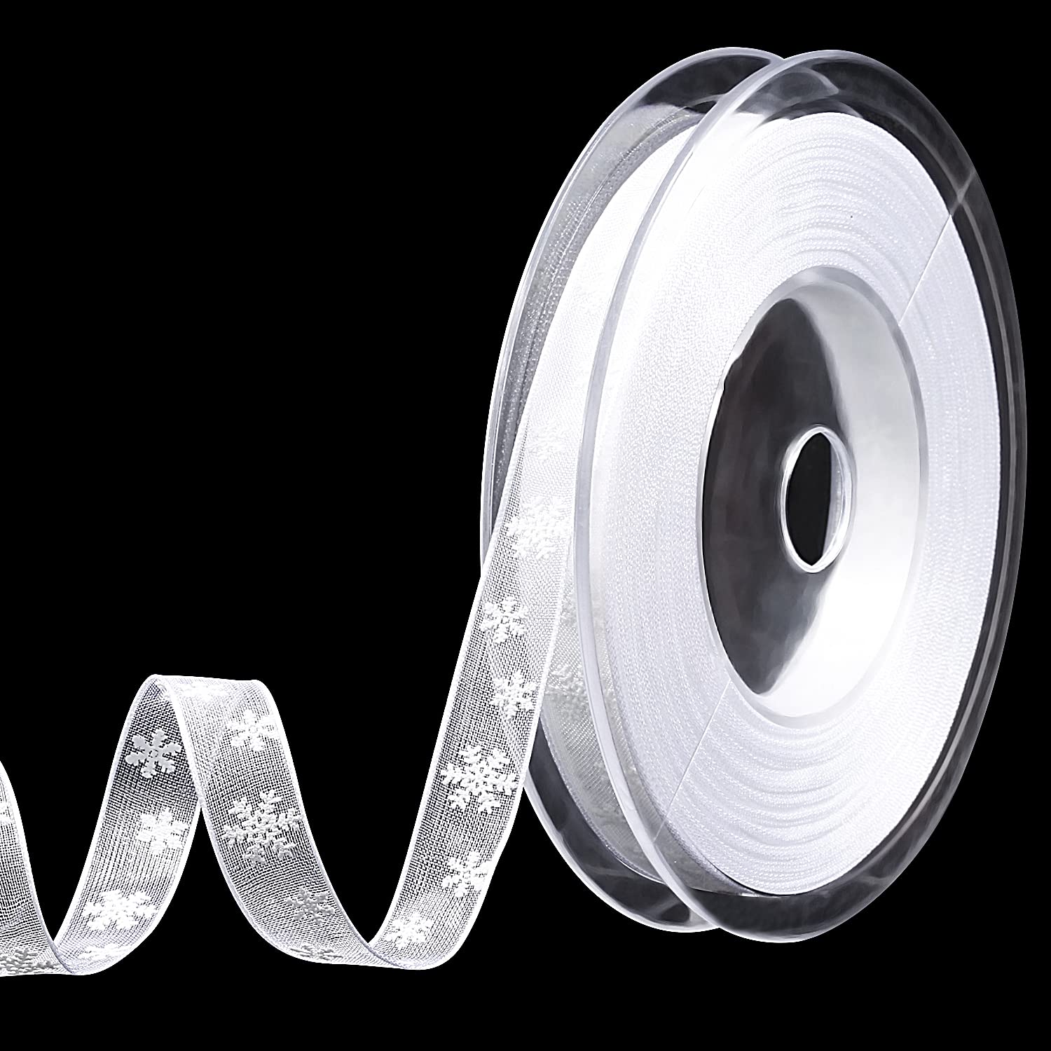 AIEX Christmas Ribbon - 22 Yards x 3/8 Inch, Narrow White Snowflake Ribbon for Crafts, Gift Wrapping, Winter Holiday & Xmas Decor