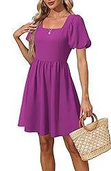 OFEEFAN Maroon Dress for Women Puff Sleeve Square