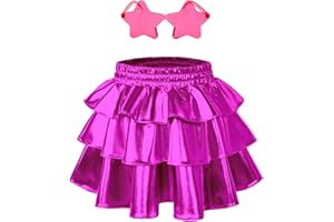 Perfashion Girls' Sparkle Metallic Skirts Layers Ruffle Sequin Tutu Dance Skirt with Sunglasses for Kids 6-15 Years