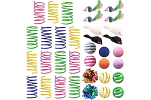 AGYM Cat Toys for Indoor Cats, 35 Packs Interactive Cat Toys Set with Colorful Springs, Mouse Cat Toy, Crinkle, Sisal, Pompom and Color Bell Balls for Kittens
