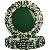 UOEKCS Green Charger Plates, 13 Inch Plate Chargers for Dinner Plates. Set of 6 Plastic Embossed Charger for Dinner, Party, Wedding.