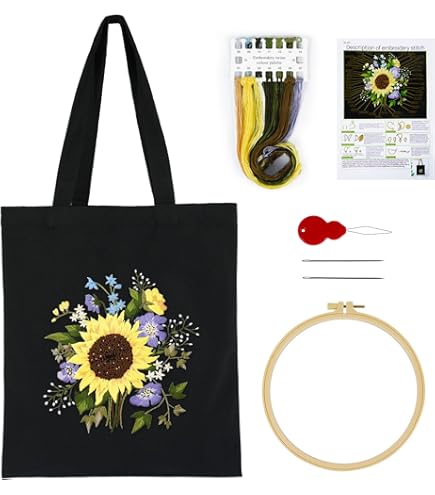 Amazon.com: Black Canvas Tote Bag Embroidery Kit,Flowers Art