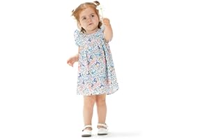 PATPAT Baby Girl's Floral Dress Ruffle Sleeve Cute Playwear Round Neck Dresses