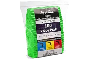 Artellius - Green Hot Glue Sticks 4" x.27" (100 Bulk Pack) - Ultra Bond Hot Melt Adhesive Mini Glue Sticks for All temperature Glue Guns