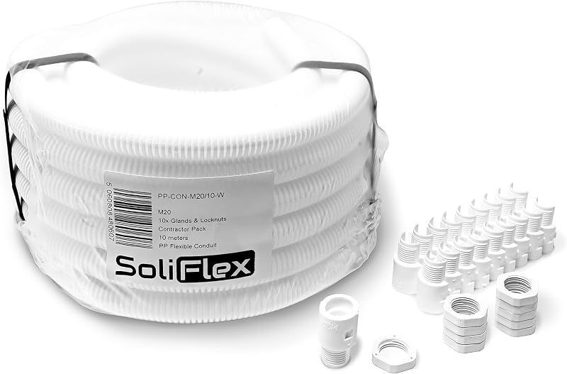 SoliFlex Flexible Conduit 20mm 10m Coil with 10 Glands and Locknuts ArmaKit