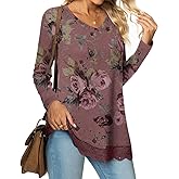 Netsmile Women's Tops Fall Long Sleeve Tunics Loose Dressy Casual Shirts Lace Hem Sweatshirt for Leggings