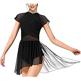 WYHDY Women Dance Dress Flutter Sleeve Mesh Skirted Leotard Lyrical Costume, Water-Drop Hollow Back