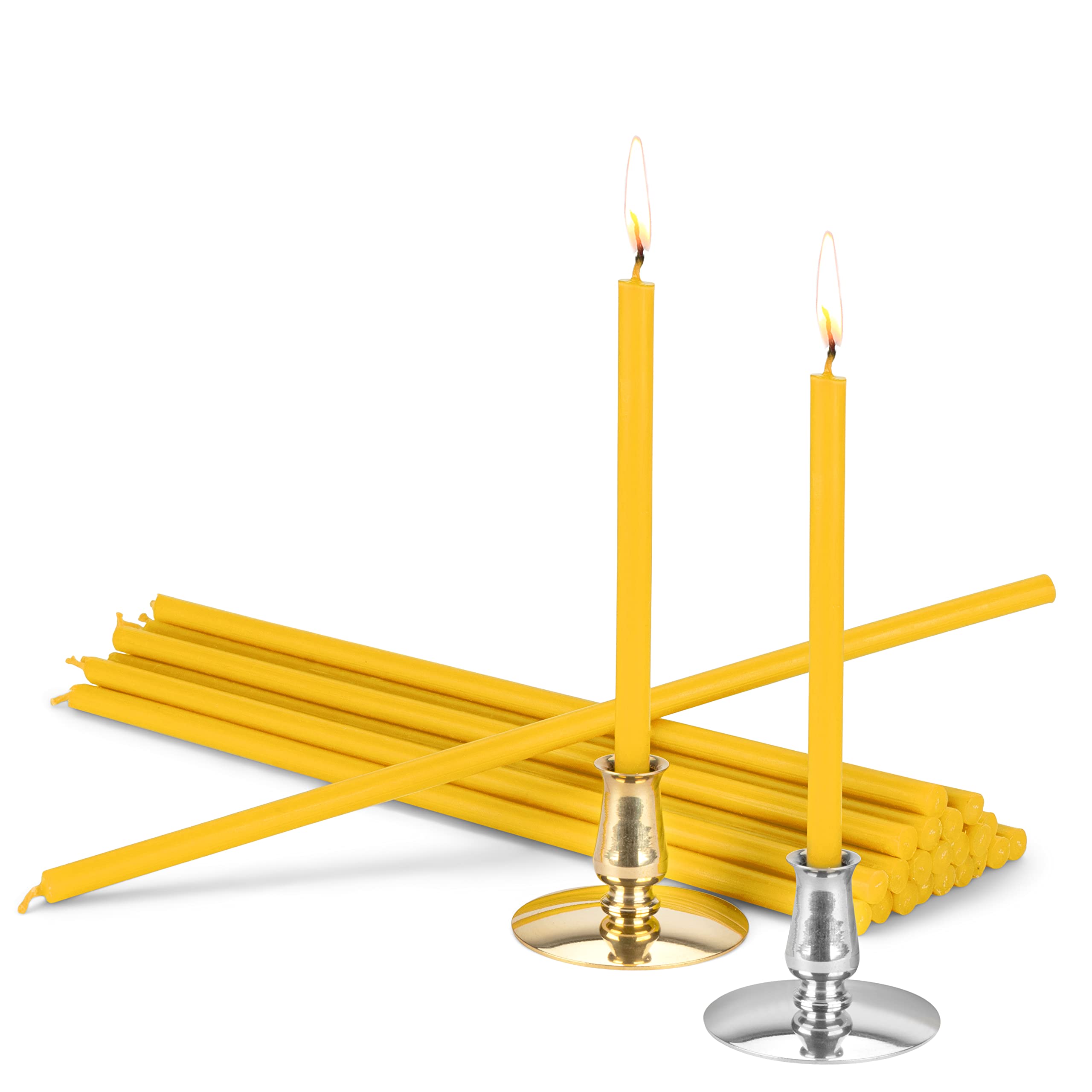 NKlaus - Set 2 Candle Holders + 200g Altar Candles Yellow L 25cm Premium Paraffin Wax 40051