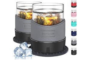 Ourokhome Plastic Whiskey Cooling Cup, 2 Set Ice Chilling Liquor Glasses for Bourbon and Scotch, 5 oz White Wine Insulator Freeze Tumbler for Men and Women, 2 Silicone Cup Mats, Christmas Gift, Gray