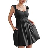 Haianguoji Women's Smocked A-Line Mini Dresses Summer Sleeveless Ruffle Strap Flowy Crinkled Sundress