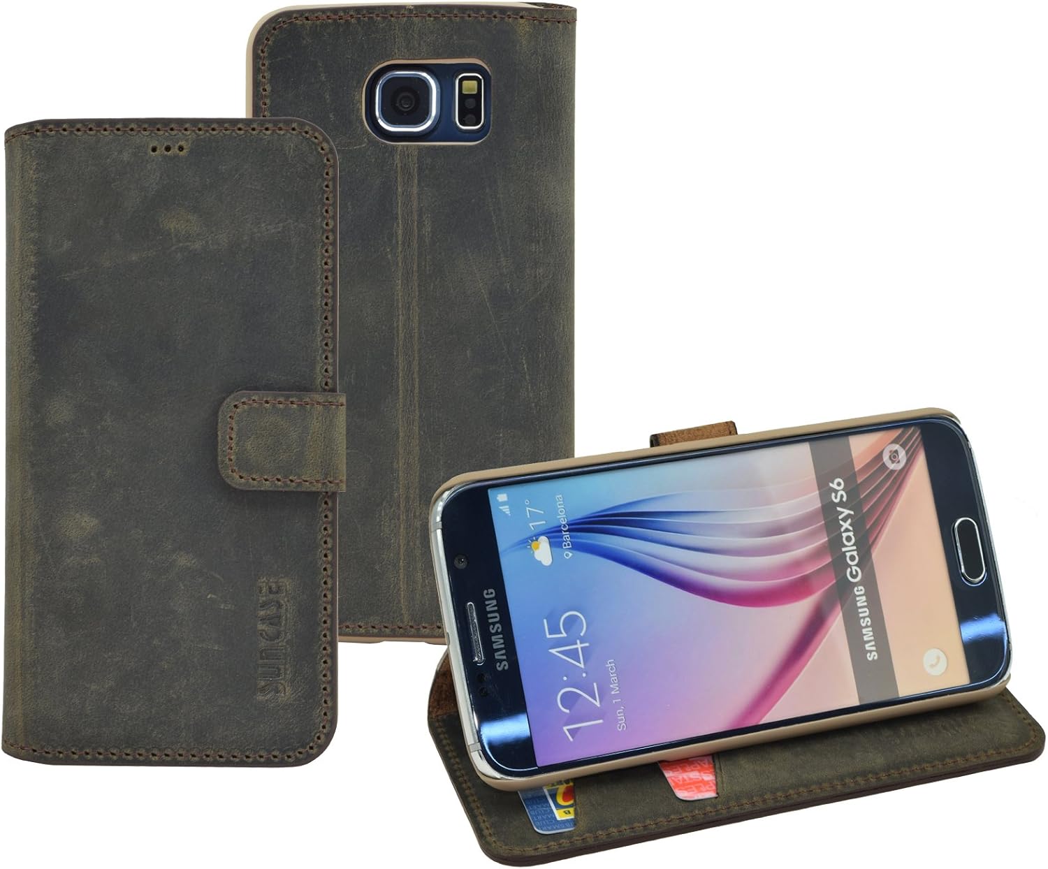 Original Suncase book-style leather case for Samsung Galaxy S5, S6, S6 Edge, S7, S7 Edge