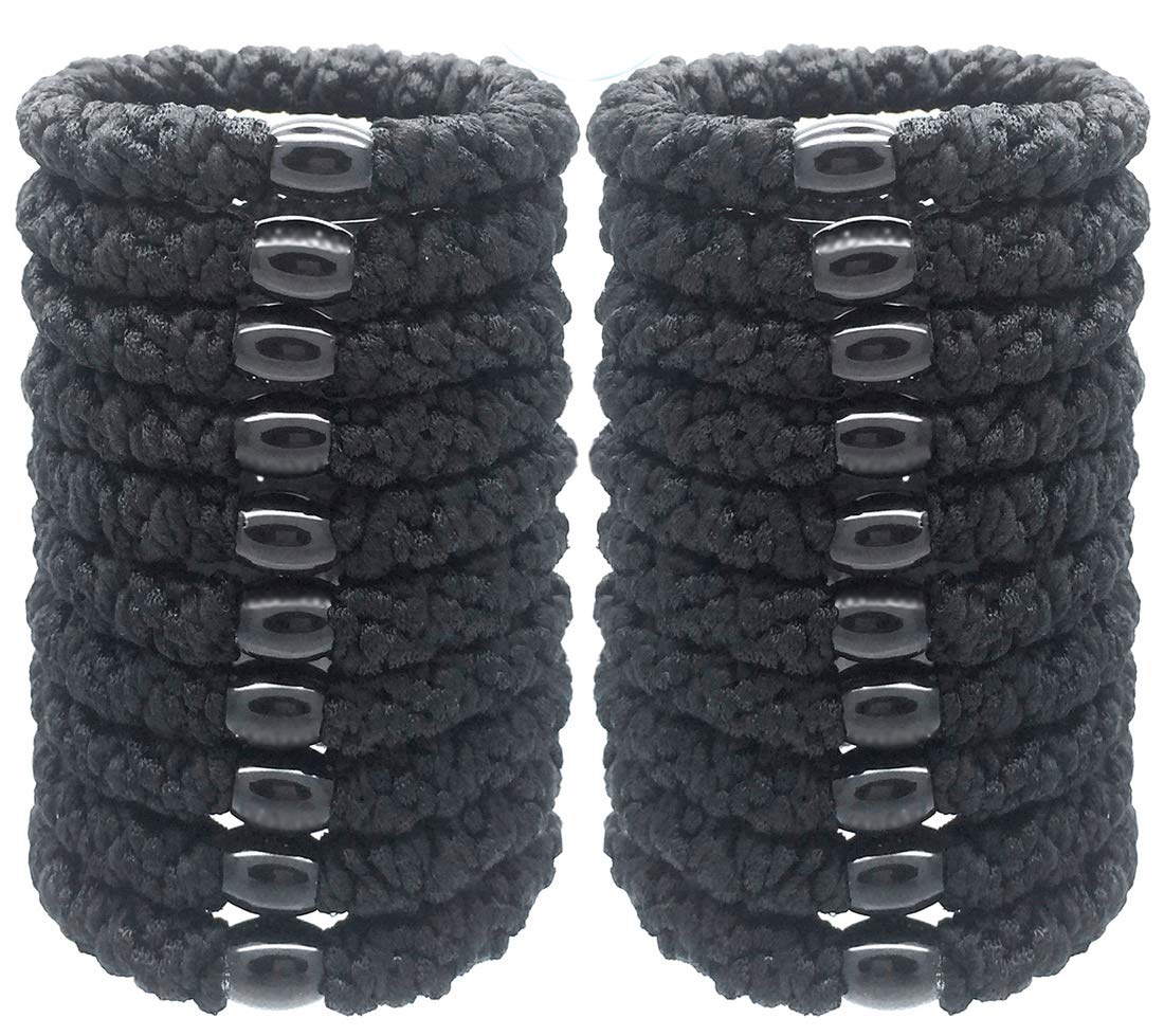 HOLLIHI 20 Pieces Large Hair Ties Pony Ponytail Holders for Thick Hair - Stretchy Elastics Hair Bands Boutique Woven Ropes for Women and Girls, Black