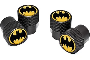 Elektroplate Officially Licensed DC Comics Batman Black Knurling Aluminum Superhero Tire Valve Stem Caps | Universal Fit for Cars, Bikes, Trucks, RVs, Motorcycles, Trailers (Pack of 4)