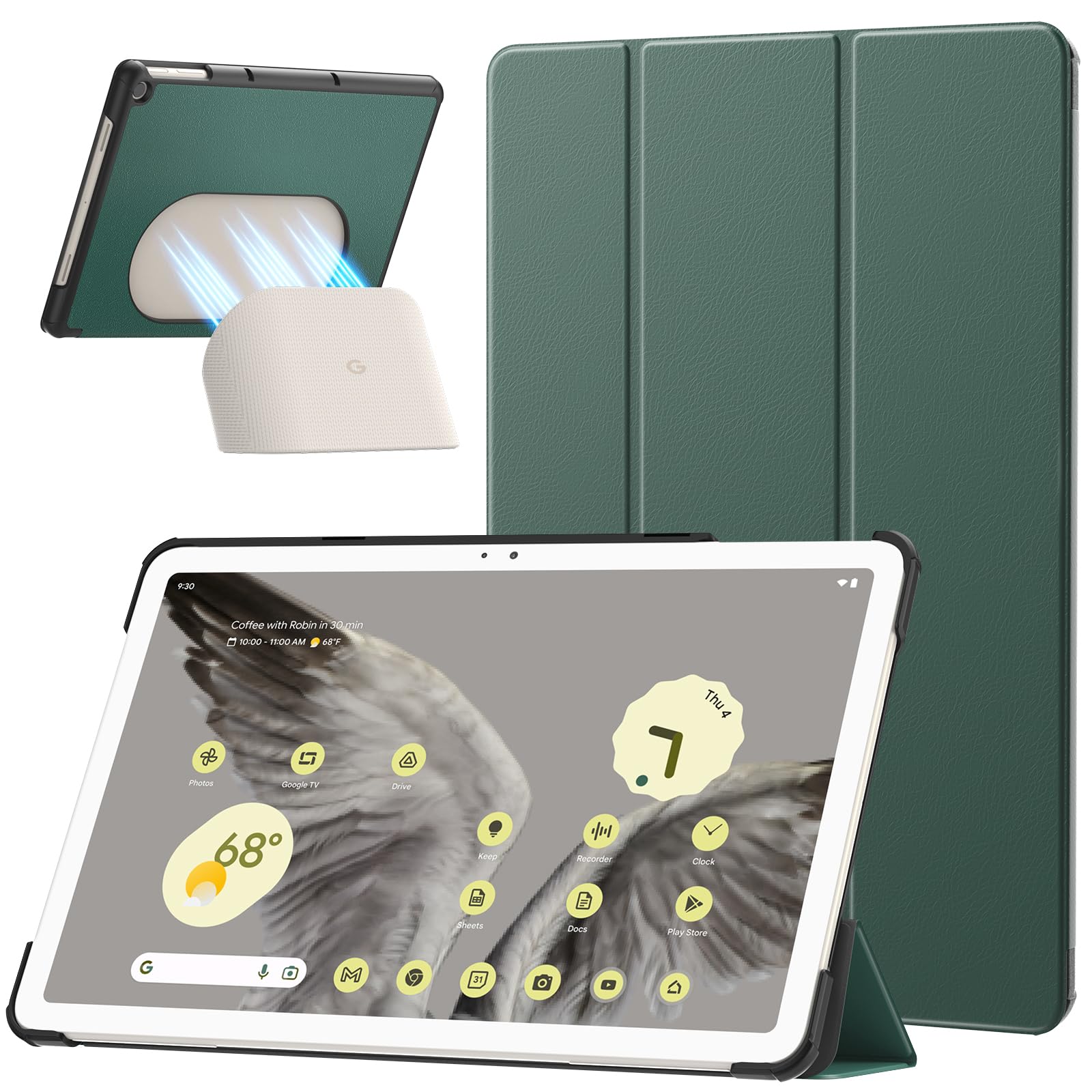 MoKo for Google Pixel Tablet Case 2023, Foldable Design, Ultra Thin Slim Leather TPU Back Full Protector Trifold Stand Cover Case for Pixel Tablet, 11inch, Dark Green