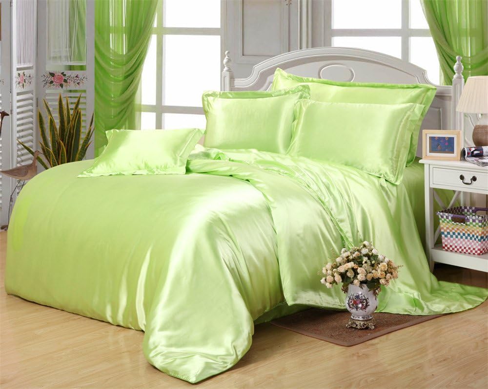 Lotus Karen Satin Silky Bedding Comforter Duvet Cover Fitted Sheet Pillowcases Set - Luxury Ultra Soft Solid Imitated Silk Bedding Set
