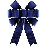 Ftuuo Large Christmas Wreath Bows, Blue Velvet Bow for Wreath Sliver Edged Xmas Crafts Decorative Ornament Bow for Indoor Outdoor Christmas Wedding Holiday Party Decorations, 14 * 12inch