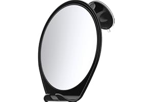 HONEYBULL Shower Mirror Fogless for Shaving - with Suction, Razor Holder for Shower & Swivel, Small Mirror, Shower Accessories, Bathroom Mirror, Bathroom Accessories, Holds Razors (Black)