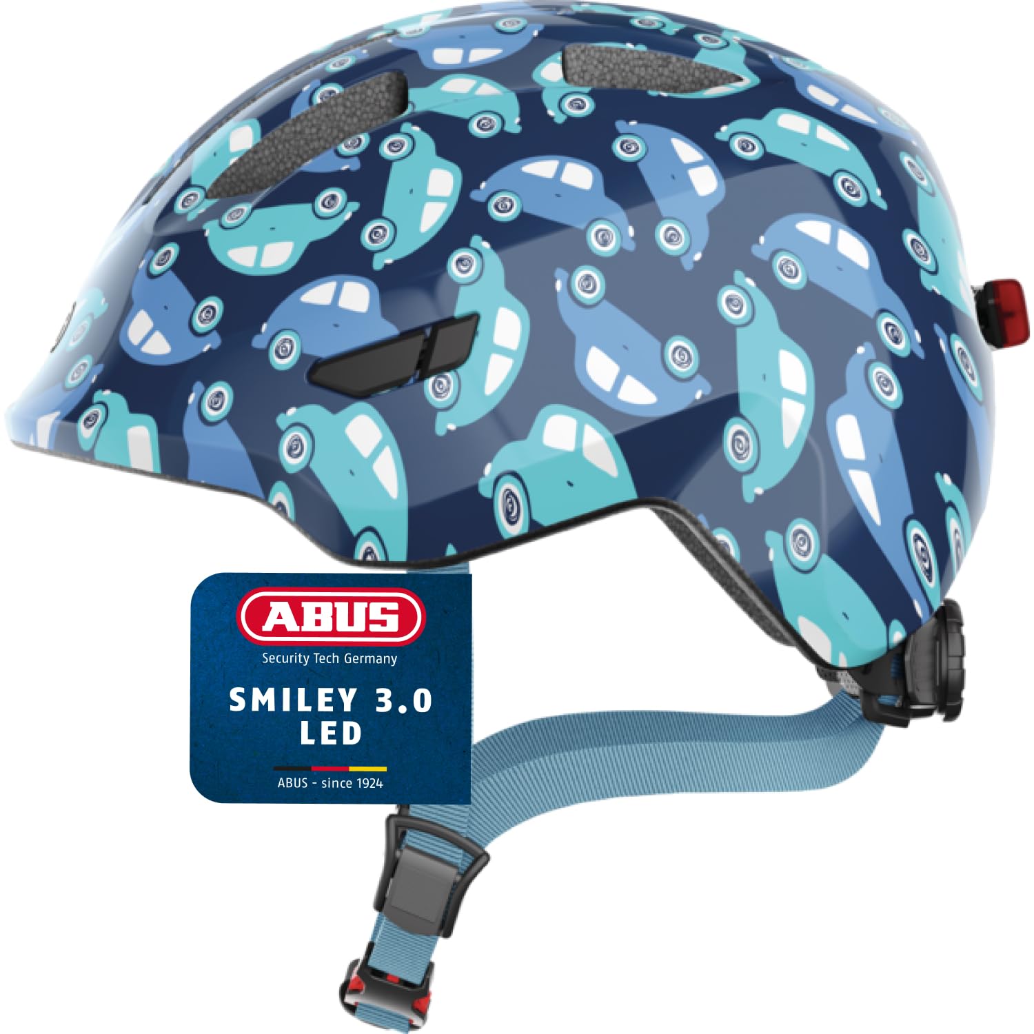 ABUS children's helmet Smiley 3.0 LED - bike helmet with light - deep fit & space for a pigtail - for girls and boys