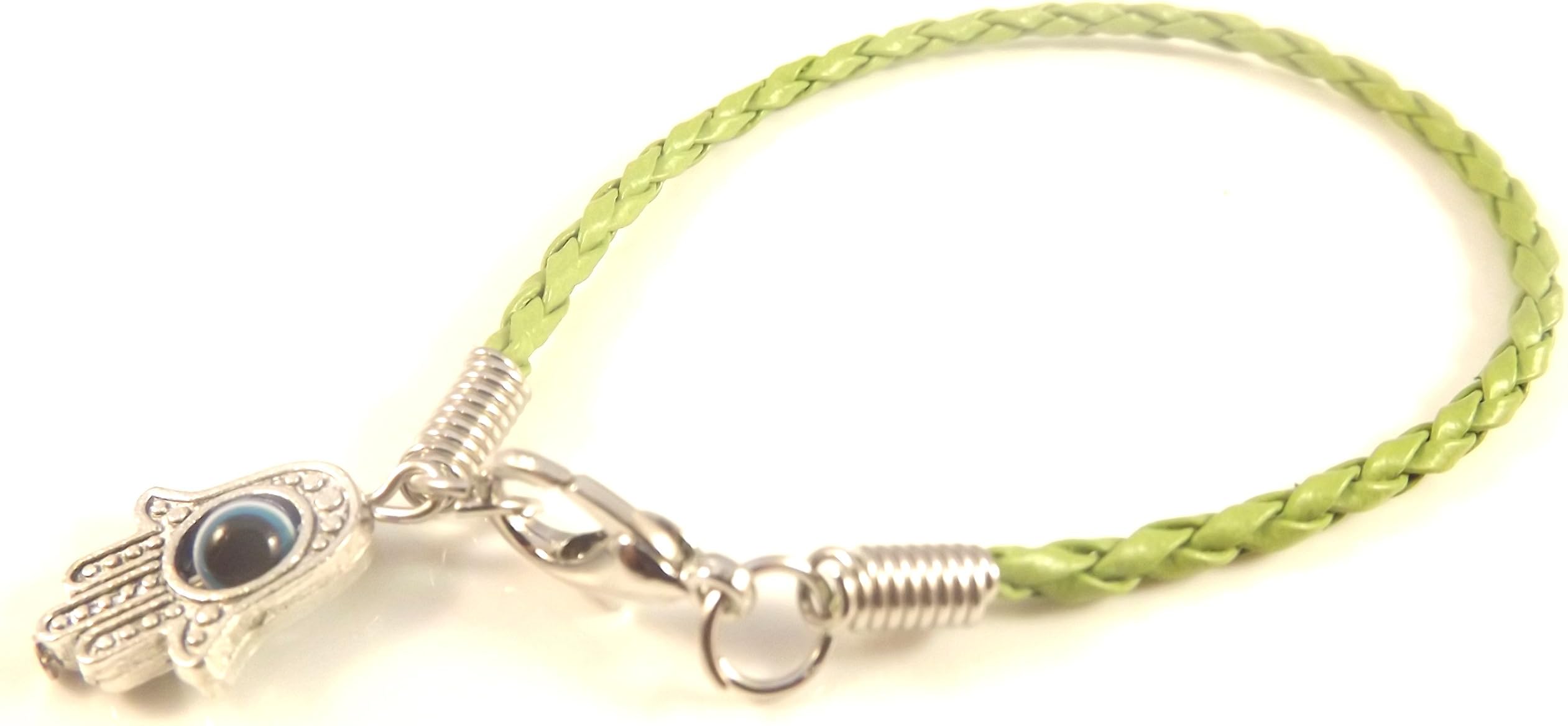 Kabbalah Jewelry Bracelets"Lucky" HAMSA Green String Kabbalah Bracelet with Braided String and Rotating "Evil Eye" Hamsa Hand