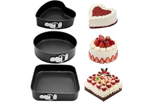 GZMAISULEE Springform Cake Pan Set of 3 (7, 8, 9 Inch) Heart Round Square Leakproof Nonstick Cheesecake Pans with Removable B