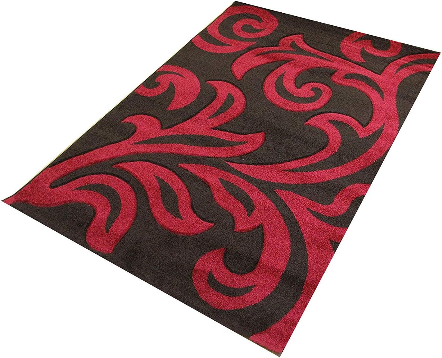 Massari Collection Modern Pattern Polypropylene Leaves Flower Hand Carved Shaggy Rug Carpet (160cm x 230cm, 95 Brown & Red)