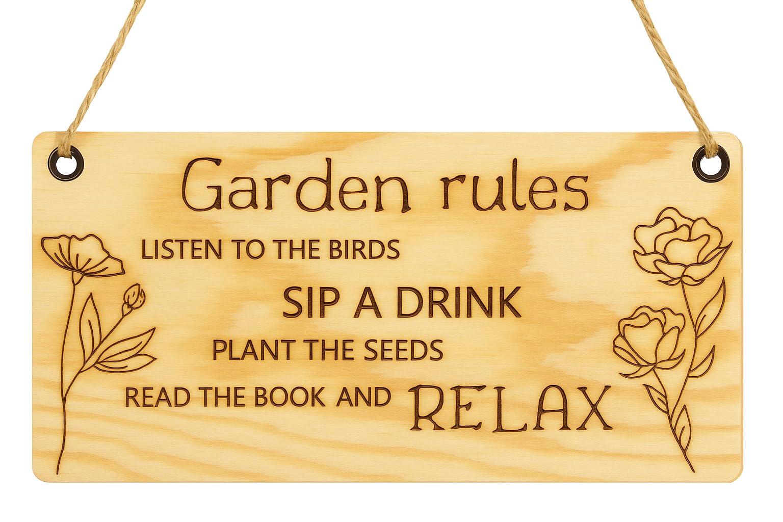 Pet-Jos Garden Rules Hanging Hours Sign Decor Gift Wooden Wooden Plaque Natural Decoration Garden decoration