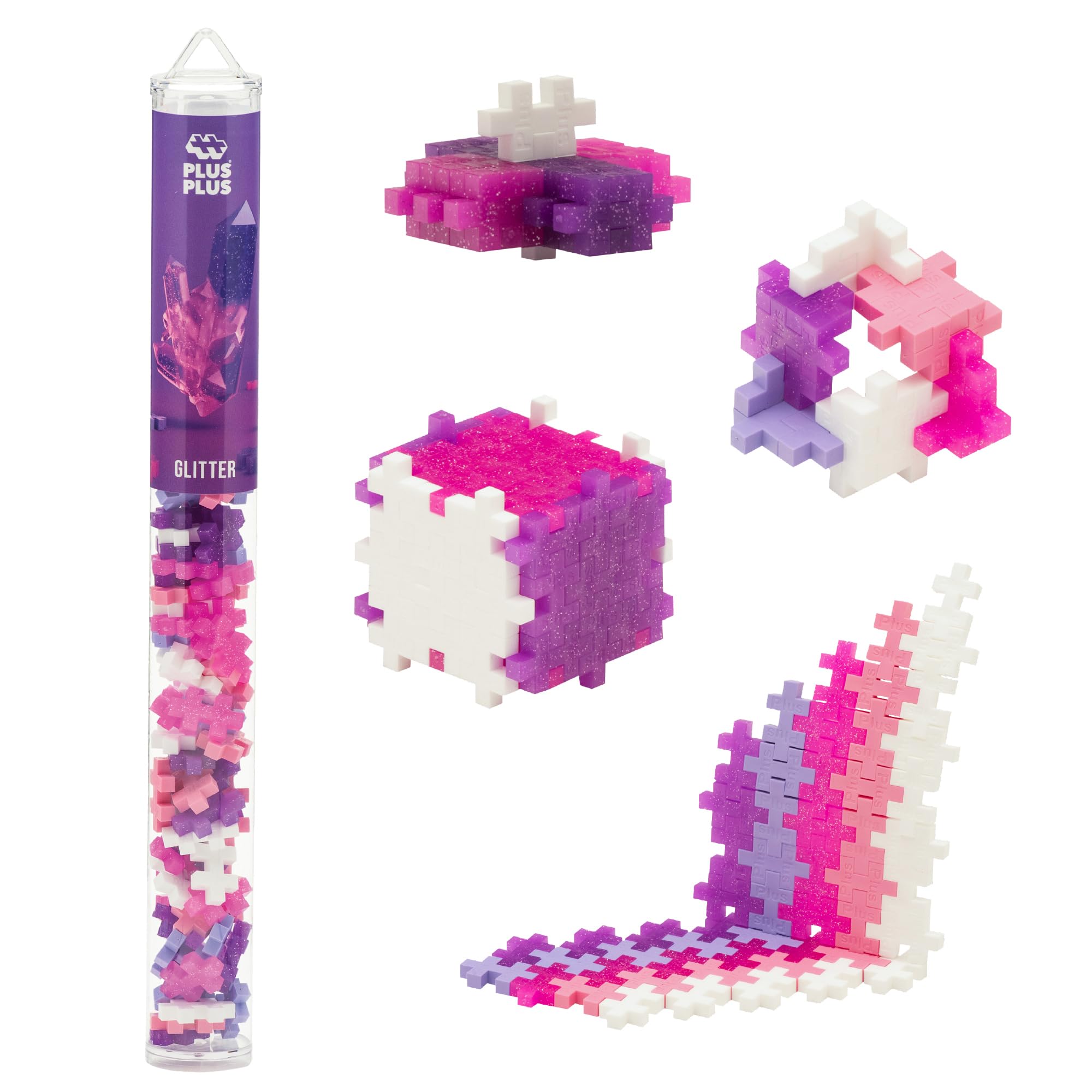 PLUS PLUS 70 Piece Interlocking Building Blocks for Kids, Open Ended Connecting Toys, Stem Bin Classroom Mini Manipulatives - Glitter Mix Play Tube