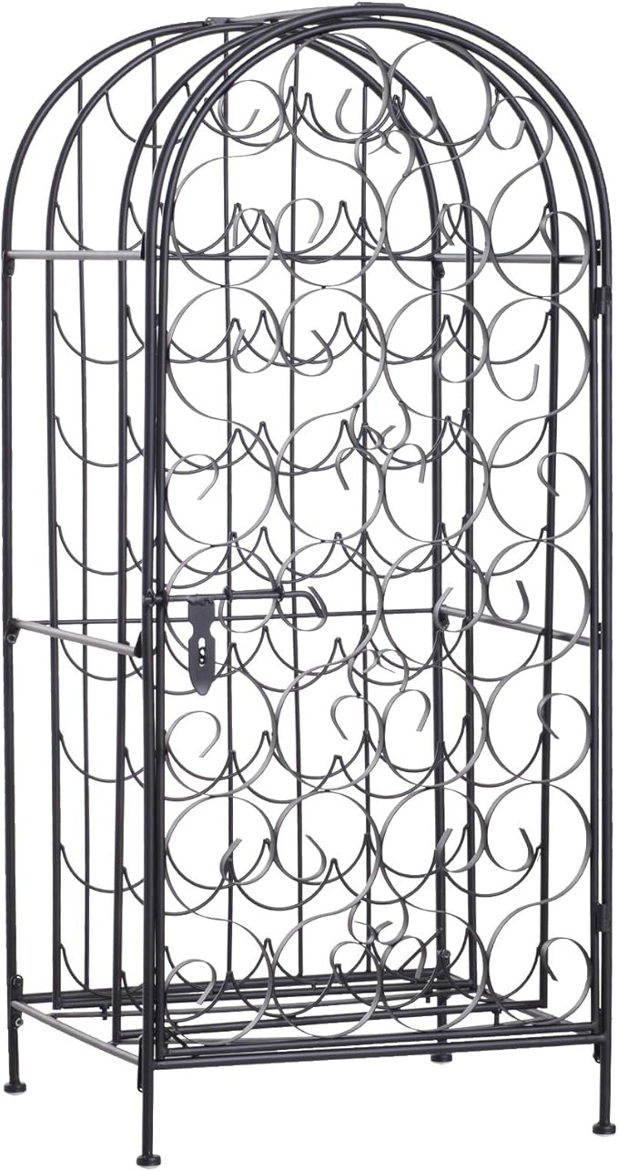 35 Bottle Wrought Iron Wine Rack Jail with Lock