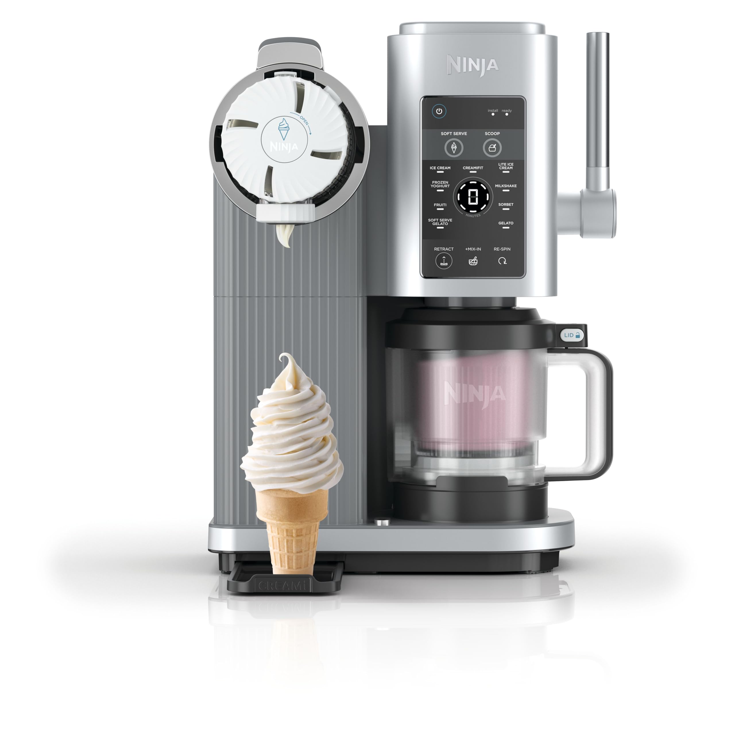 Ninja CREAMi Scoop & Swirl Eismaschine mit 2 Behältern, 13 Funktionen, für Eiscreme, Softeis, Gelato, Sorbet, Milchshakes und mehr, mit Mix-In-Funktion, Platinsilber, NC701EU