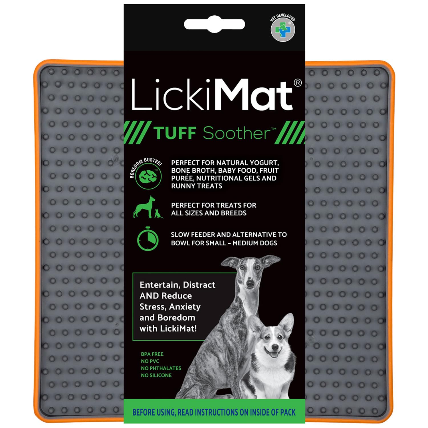 Lickimat Tuff, Heavy-Duty Soother, Dog Slow Feeder Lick Mat, Boredom Anxiety Reducer; Perfect for Food, Treats, Yogurt, or Peanut Butter, Fun Alternative to a Slow Feed Dog Bowl - Orange โ image 1