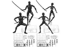 Meooeck 4 Sets Drawing Action Figures Action Figures Body Artists PVC Figure Model Drawing Models Drawing Mannequin Figure for Painting Body Model Artist Decoration Collection Gifts (Black)