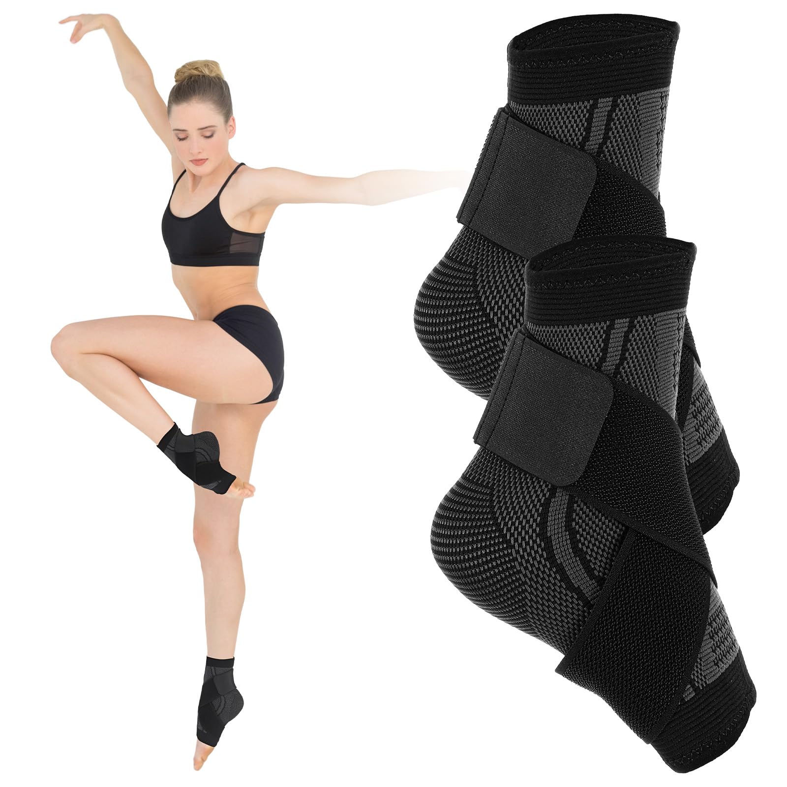 Photo 1 of MBAIYO 2Pcs Ankle Support Bracefor Women and Men, Youth Ankle Brace Adjustable Foot Support Unisex Ankle Sleeves Sports Sprains Running