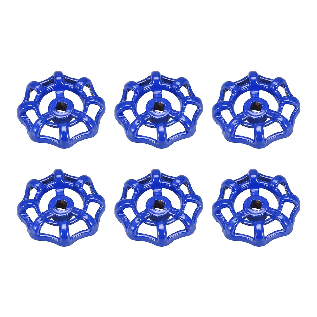 sourcing map Metal Outside Faucet Round Wheel Handle, Square Broach 6x6mm, Wheel OD 51mm Paint Cast Steel Blue 6Pcs
