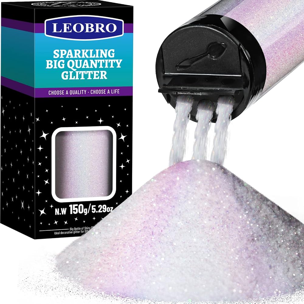 LEOBRO Fine Glitter 150G Holographic White Resin Craft Glitter Iridescent
