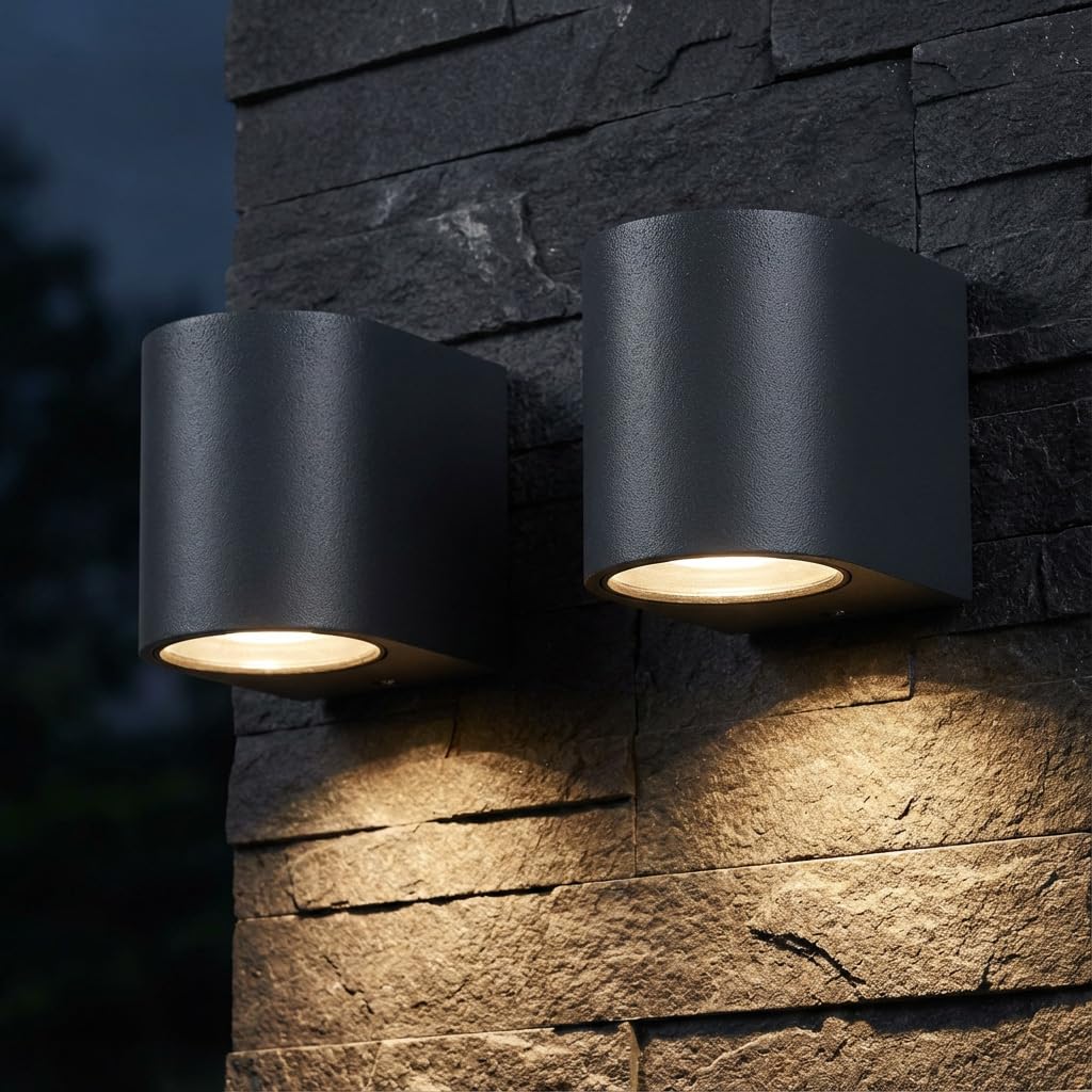 LASIDE Outdoor Wall Lights Pack of 2, Anthracite Grey GU10 Down Outside Wall Lights Electric, IP44Waterproof Aluminium Garden Wall Light Mains Powered for Patio, Terrace, Balcony, Porch, Garage — image 1