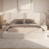 Upholstered Cloud Bed Frame Queen with Wide Headboard，Nightstands, Beige | 94.1" Wide Headboard, 4.9" Fully Cushioned Foam, Soft Rounded Corners &amp; Noise-Free, No Box Spring Required, Easy Assembly