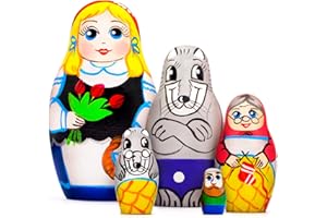 AEVVV Red Riding Hood Nesting Dolls Set of 5 pcs - Matryoshka with Red Riding Hood Figurines - Red Riding Hood Decor - Little Red Riding Hood Wooden Gifts