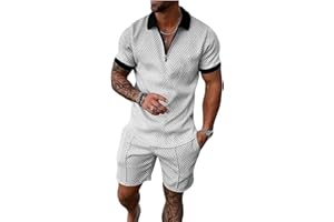 JUDFPIE Men's shorts suit two-piece polo shirt fashion summer sports casual suit men's 1/4 zipper short sleeve