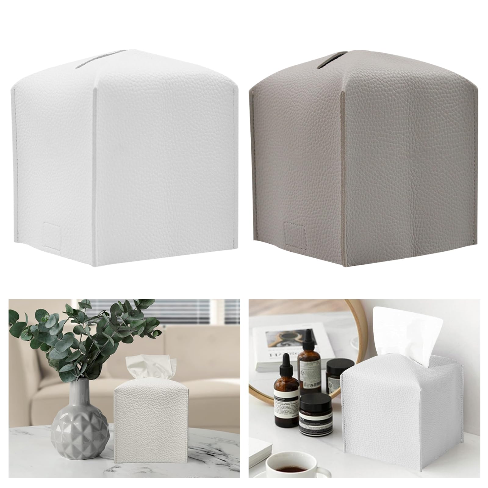 KASESSS 2 Pcs PU Leather Tissue Box Covers, Square Modern Collapsible Decorative Napkin Dispenser for Home Office Hotel Car