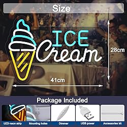 JOMOBUTY Ice Cream Neon Sign LED Light up Sign with