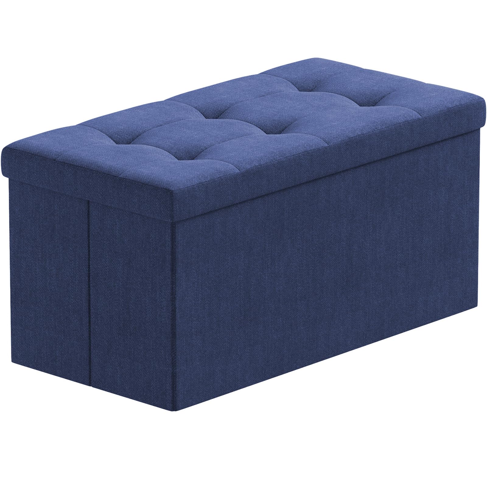 BRIAN & DANY Folding Linen Storage Boxes Footstool Ottoman, Foot Rest Stool, Foldable Seat Bench Footrest - Navy Blue, 76 x 38 x 38 cm