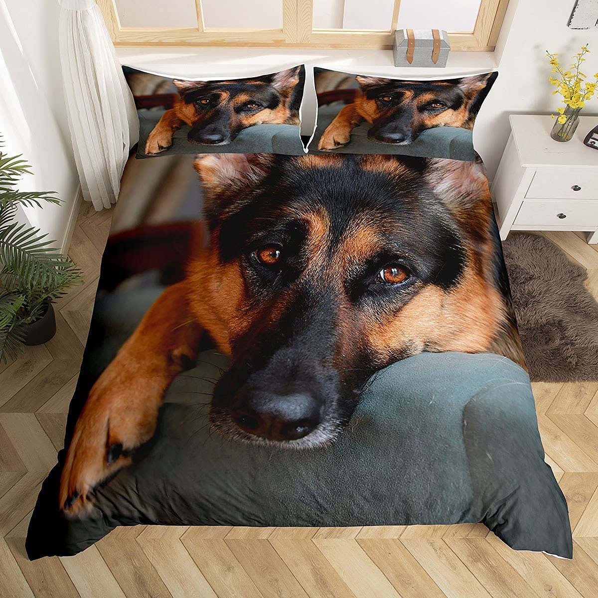 German Shepherd Bedding Set 3D Animal Theme Duvet Cover Set for Kids Boys Girls 3D Dog Print Comforter Cover Cute Dog Pet Quilt Cover with 2 Pillowcase 3Pcs Double Size