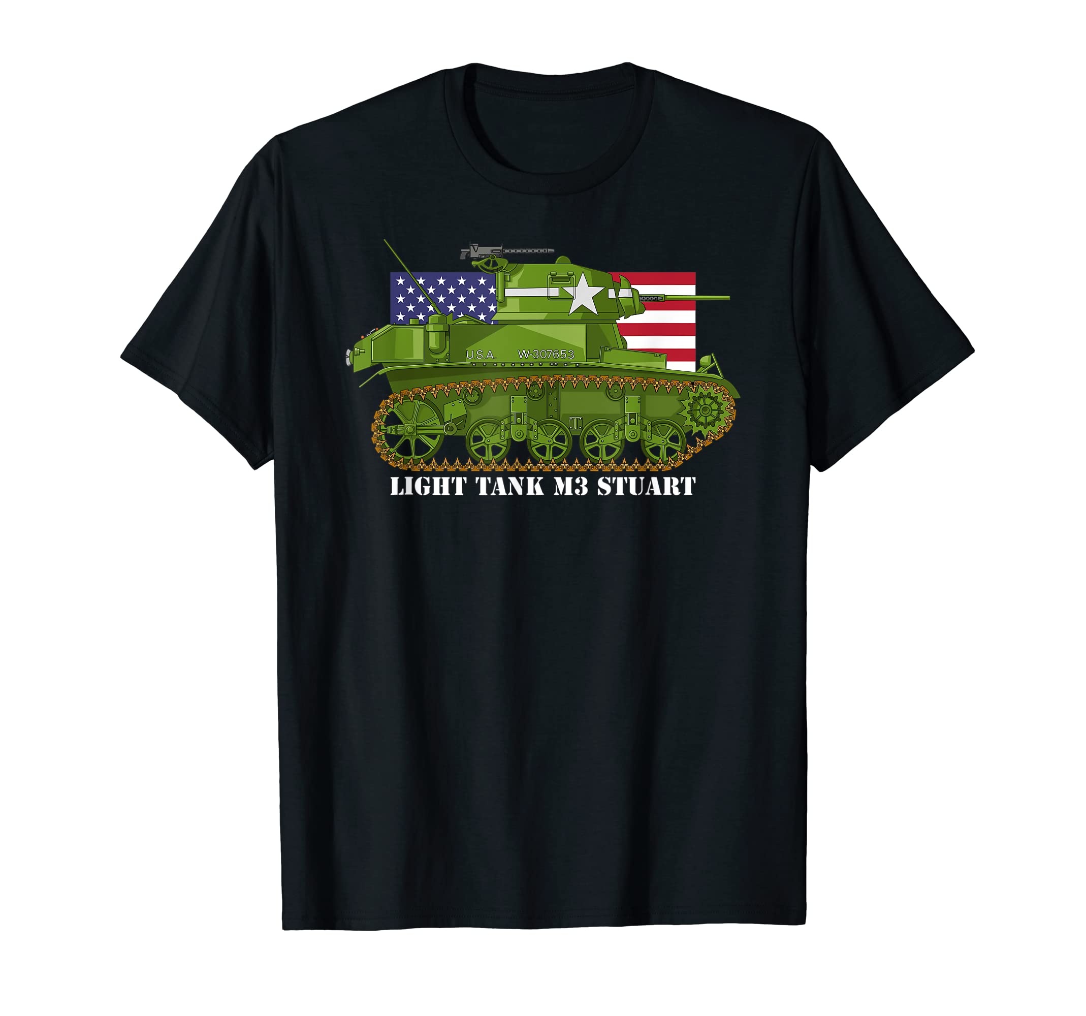 Light Tank M3 Stuart WW2 American Tanks USA Flag T-Shirt
