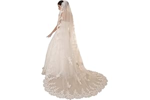 ELLIEWELY EllieHouse Women's Wedding Veils 1 Tier White Ivory 3M/4M/5M Lace Long Train Bridal Veil with Comb S114
