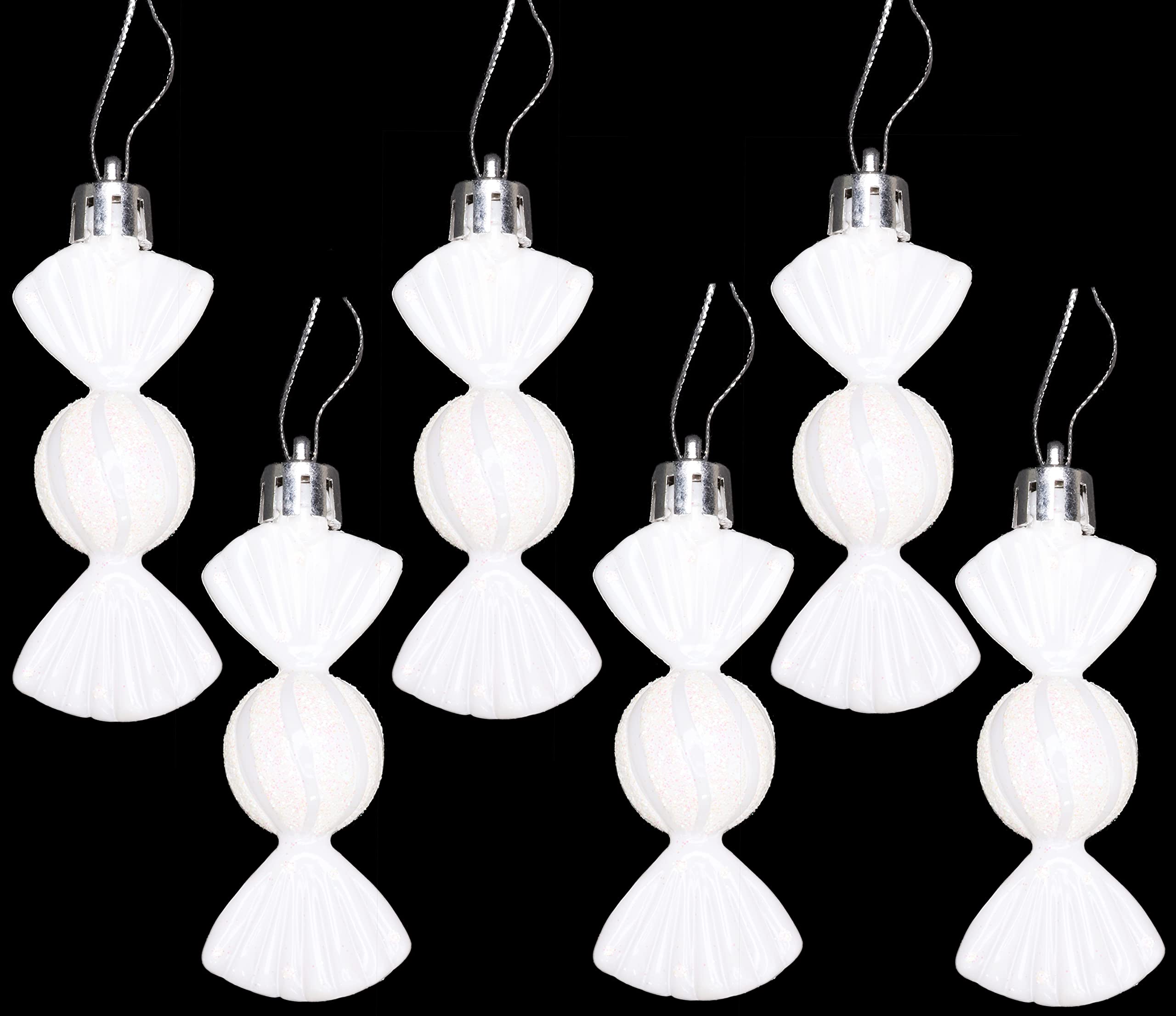 Christmas Concepts® Pack of 6-80mm (3.2") Mini Sweet Shaped Baubles – Shiny & Glitter Decorated – Christmas Tree Decorations (White)