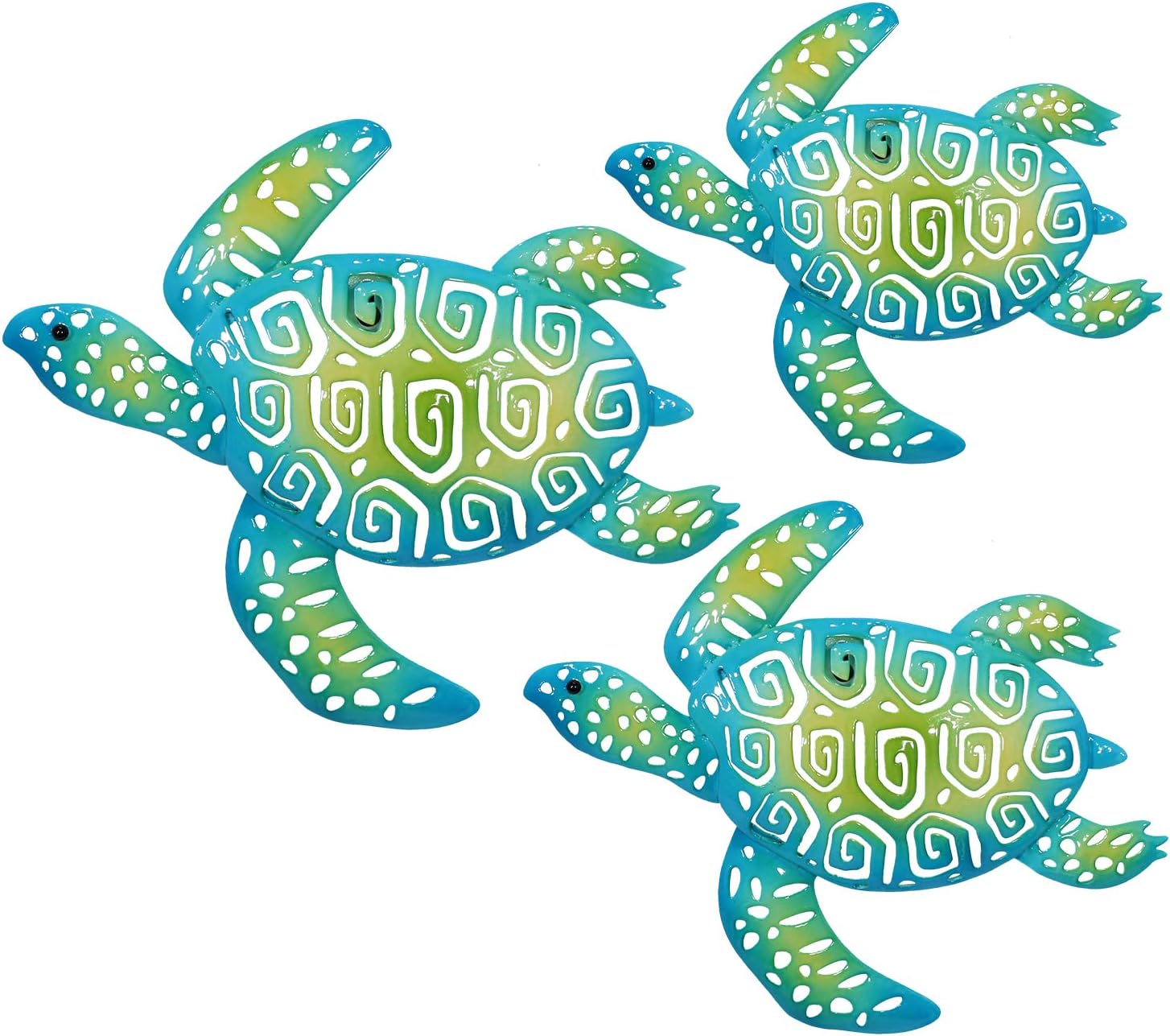 Plaques & Wall Art - Metal Sea Turtle Wall Decor, Beach Sea Turtle Bathroom Decor Metal Wall Art for Outdoor Bathroom Living Room Patio Garden Fence Bedroom Pool(Teal, Set of 3)