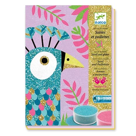 Djeco DJ08663 Kreativ Set Sandbilder Dazzling Birds mit Glitzersand, Multicolour